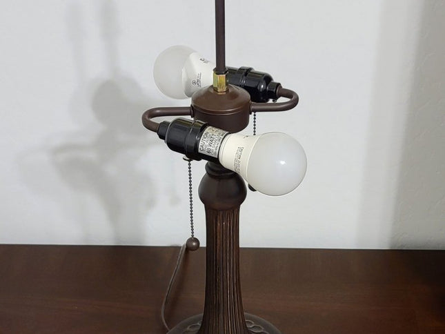 23" Dark Brown Metal Two Light Candlestick Table Lamp With White Shade