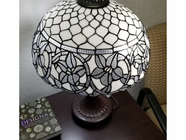 23" Dark Brown Metal Two Light Candlestick Table Lamp With White Shade