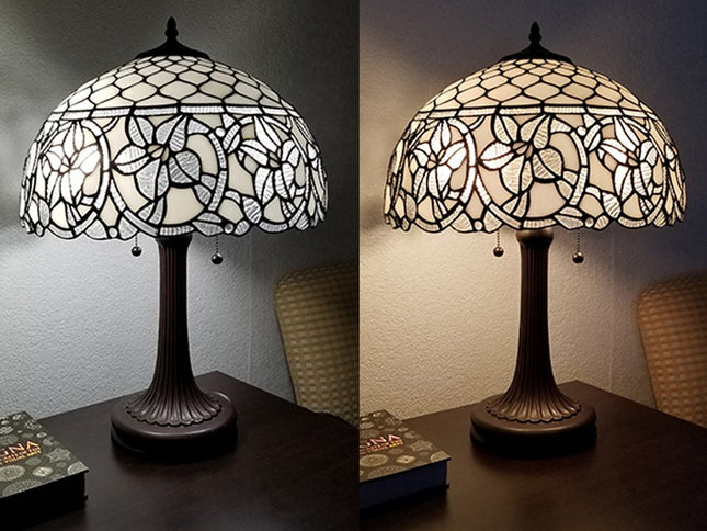 23" Dark Brown Metal Two Light Candlestick Table Lamp With White Shade