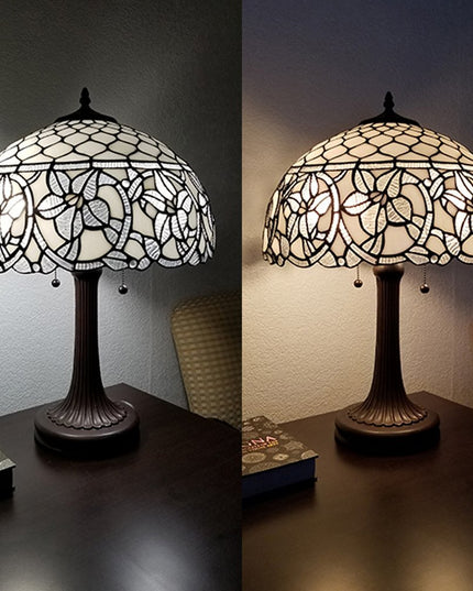 23" Dark Brown Metal Two Light Candlestick Table Lamp With White Shade