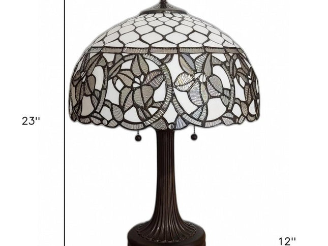 23" Dark Brown Metal Two Light Candlestick Table Lamp With White Shade