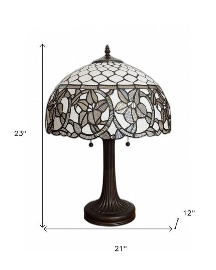 23" Dark Brown Metal Two Light Candlestick Table Lamp With White Shade