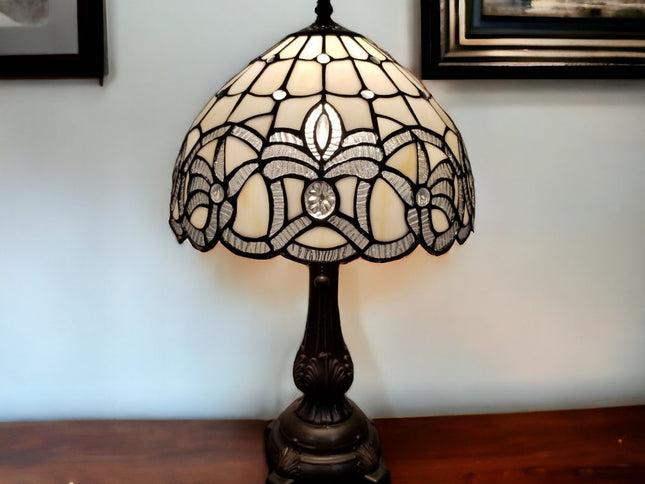 19" Dark Brown Metal Candlestick Table Lamp With White Dome Shade