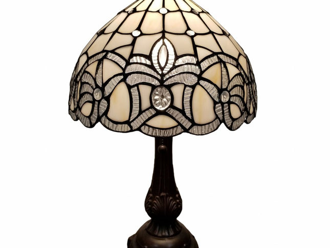 19" Dark Brown Metal Candlestick Table Lamp With White Dome Shade