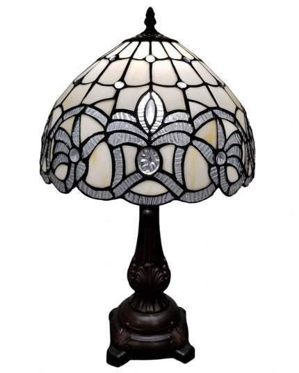 19" Dark Brown Metal Candlestick Table Lamp With White Dome Shade