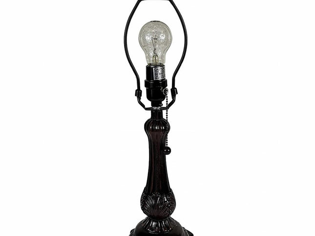 19" Dark Brown Metal Candlestick Table Lamp With White Dome Shade
