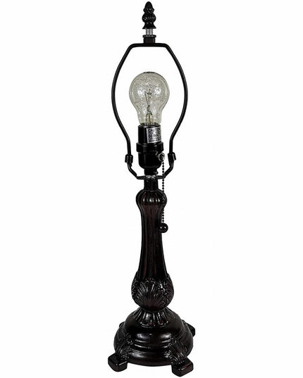 19" Dark Brown Metal Candlestick Table Lamp With White Dome Shade