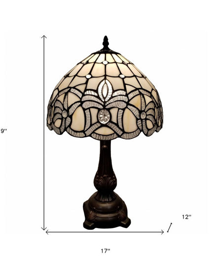 19" Dark Brown Metal Candlestick Table Lamp With White Dome Shade