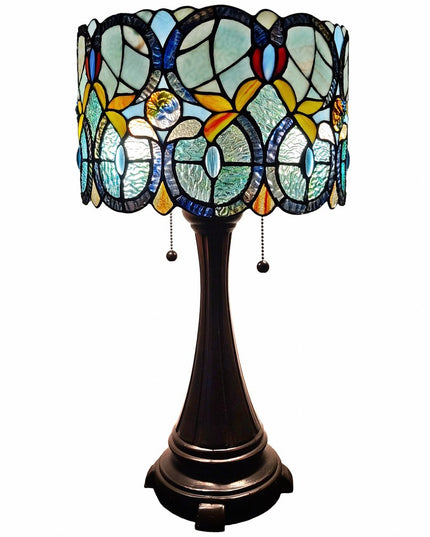 22" Dark Brown Metal Two Light Candlestick Table Lamp With Green Shade