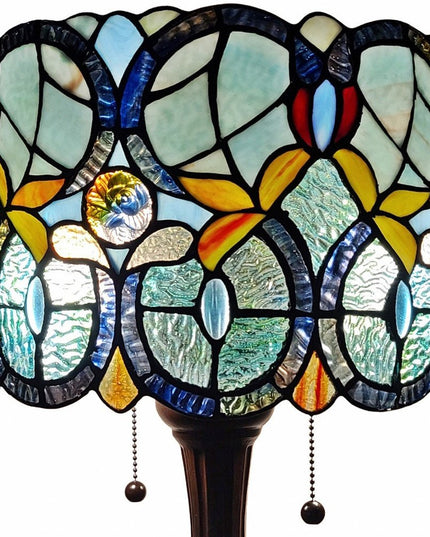 22" Dark Brown Metal Two Light Candlestick Table Lamp With Green Shade