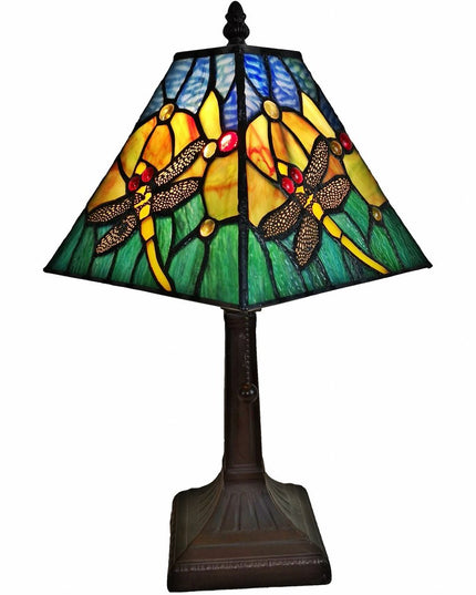 15" Dark Brown Metal Candlestick Table Lamp With Green Empire Shade