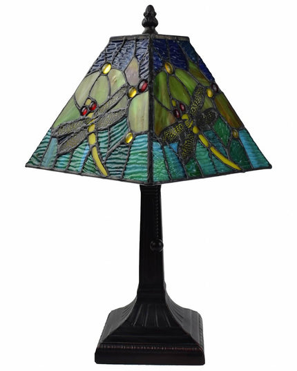15" Dark Brown Metal Candlestick Table Lamp With Green Empire Shade