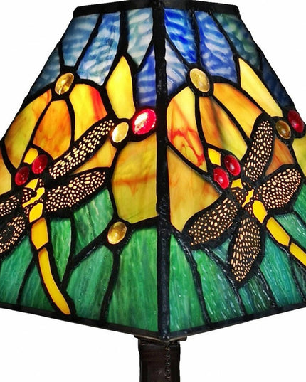 15" Dark Brown Metal Candlestick Table Lamp With Green Empire Shade