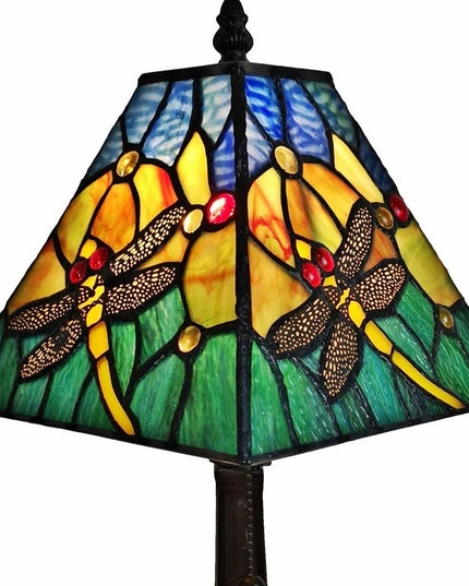 15" Dark Brown Metal Candlestick Table Lamp With Green Empire Shade