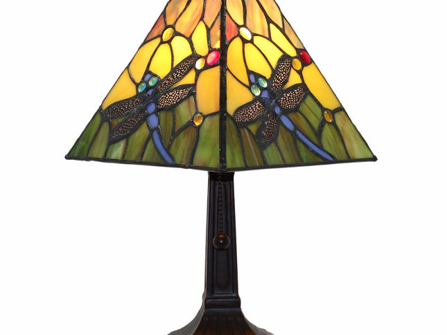 15" Dark Brown Metal Candlestick Table Lamp With Green Empire Shade