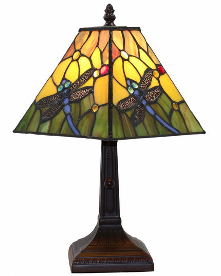 15" Dark Brown Metal Candlestick Table Lamp With Green Empire Shade