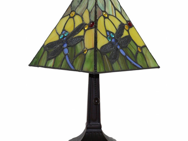 15" Dark Brown Metal Candlestick Table Lamp With Green Empire Shade