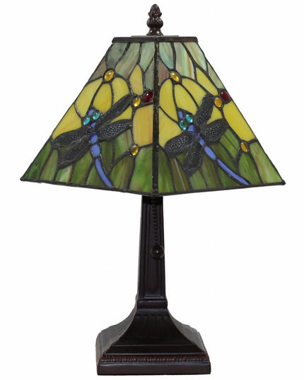 15" Dark Brown Metal Candlestick Table Lamp With Green Empire Shade
