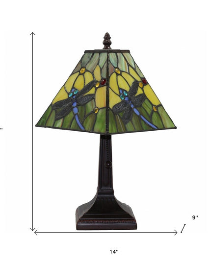 15" Dark Brown Metal Candlestick Table Lamp With Green Empire Shade