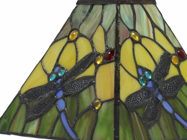 15" Dark Brown Metal Candlestick Table Lamp With Green Empire Shade