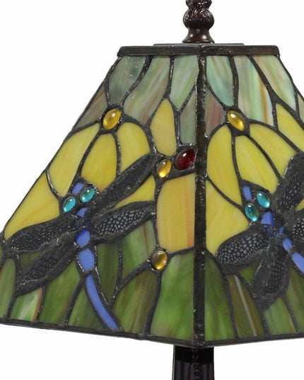 15" Dark Brown Metal Candlestick Table Lamp With Green Empire Shade