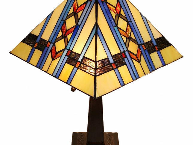 22" Dark Brown Metal Two Light Candlestick Table Lamp With Blue Empire Shade