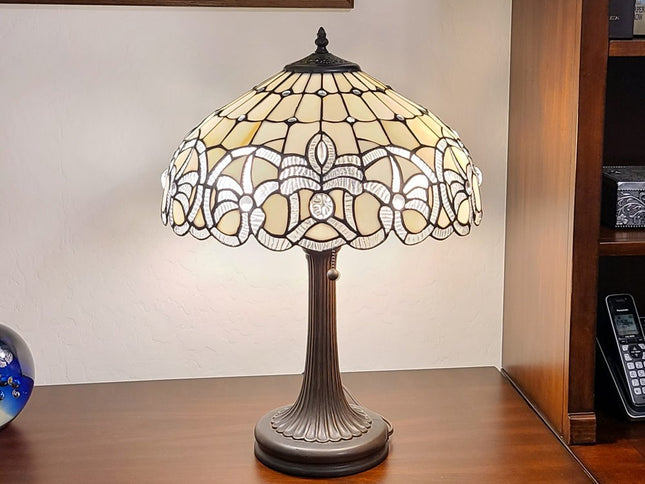 23" Dark Brown Metal Two Light Candlestick Table Lamp With White Shade