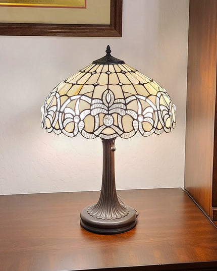 23" Dark Brown Metal Two Light Candlestick Table Lamp With White Shade