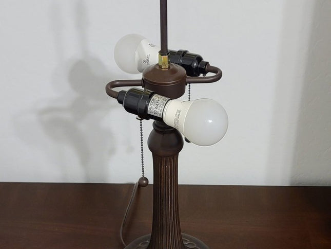 23" Dark Brown Metal Two Light Candlestick Table Lamp With White Shade