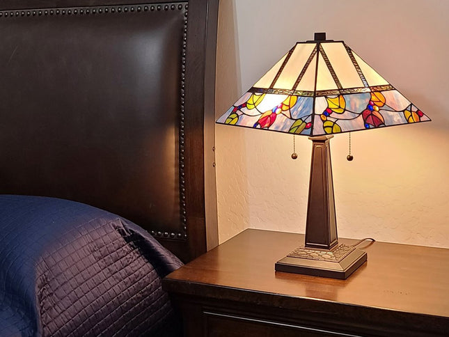 22" Dark Brown Metal Two Light Candlestick Table Lamp With White Shade