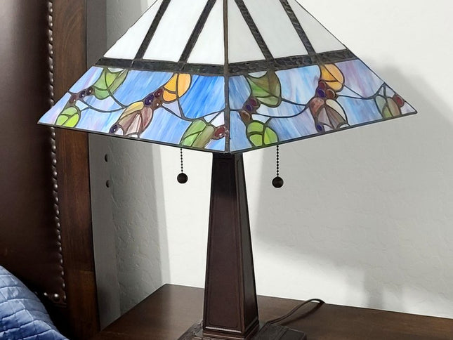 22" Dark Brown Metal Two Light Candlestick Table Lamp With White Shade