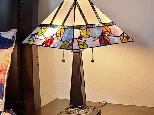 22" Dark Brown Metal Two Light Candlestick Table Lamp With White Shade