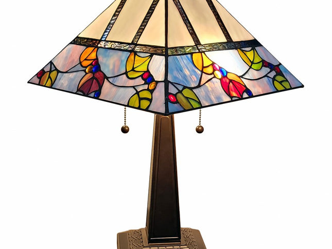 22" Dark Brown Metal Two Light Candlestick Table Lamp With White Shade