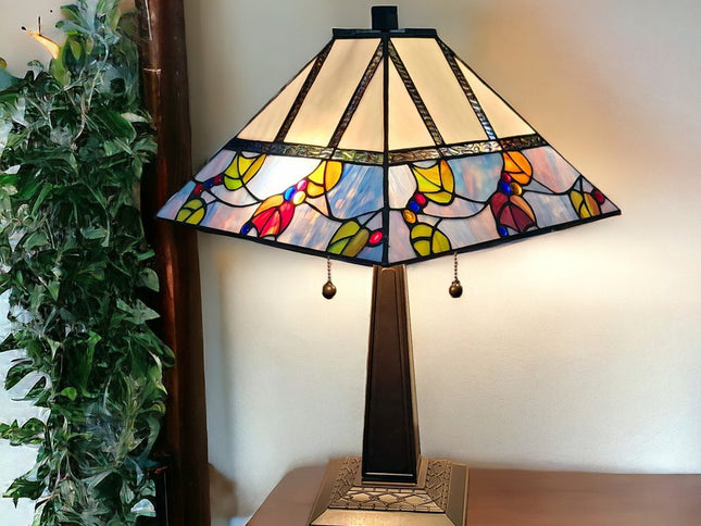 22" Dark Brown Metal Two Light Candlestick Table Lamp With White Shade