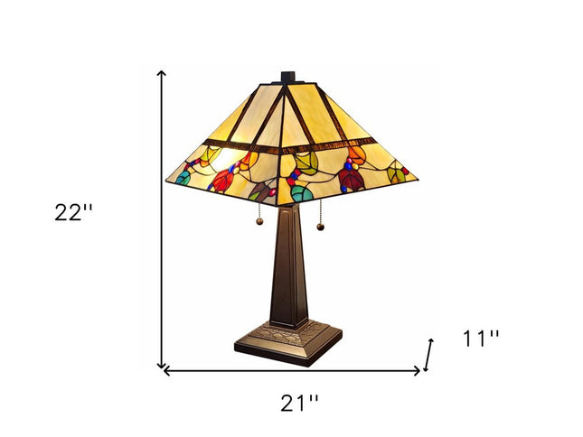 22" Dark Brown Metal Two Light Candlestick Table Lamp With White Shade