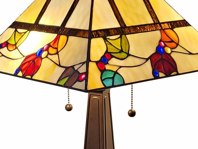 22" Dark Brown Metal Two Light Candlestick Table Lamp With White Shade