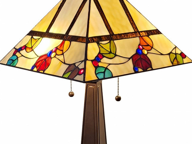 22" Dark Brown Metal Two Light Candlestick Table Lamp With White Shade