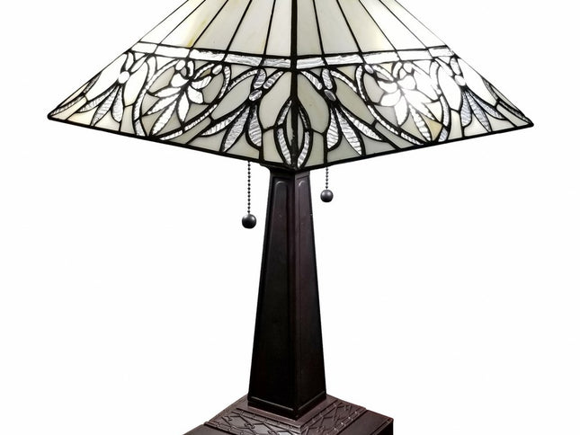 22" Dark Brown Metal Two Light Candlestick Table Lamp With White Shade