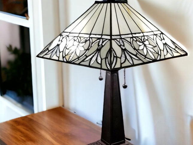 22" Dark Brown Metal Two Light Candlestick Table Lamp With White Shade