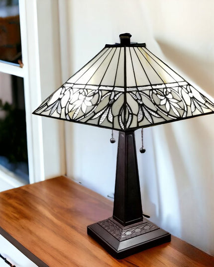 22" Dark Brown Metal Two Light Candlestick Table Lamp With White Shade