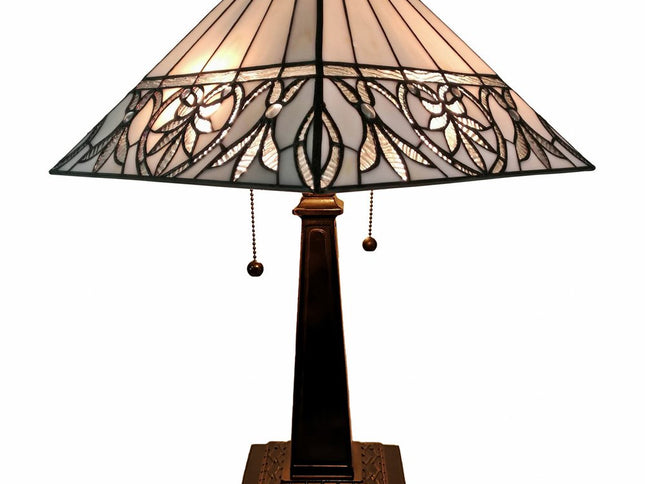 22" Dark Brown Metal Two Light Candlestick Table Lamp With White Shade