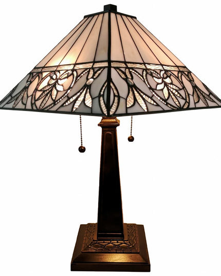 22" Dark Brown Metal Two Light Candlestick Table Lamp With White Shade