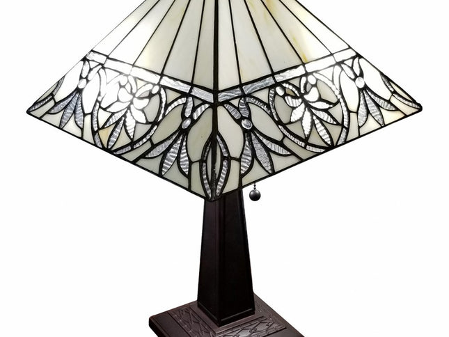 22" Dark Brown Metal Two Light Candlestick Table Lamp With White Shade