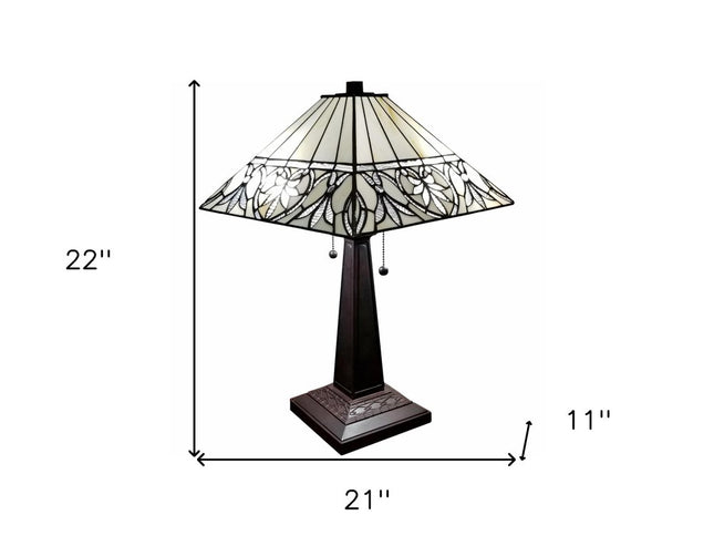 22" Dark Brown Metal Two Light Candlestick Table Lamp With White Shade