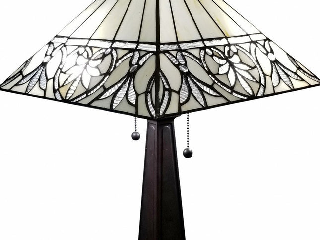 22" Dark Brown Metal Two Light Candlestick Table Lamp With White Shade