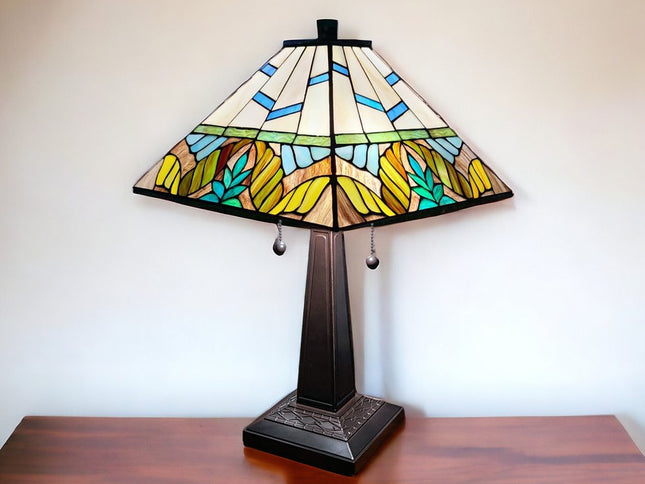 22" Dark Brown Metal Two Light Candlestick Table Lamp With White Shade