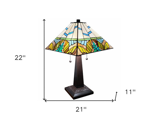 22" Dark Brown Metal Two Light Candlestick Table Lamp With White Shade