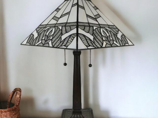 22" Dark Brown Metal Two Light Candlestick Table Lamp With White Shade