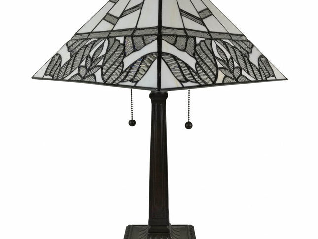 22" Dark Brown Metal Two Light Candlestick Table Lamp With White Shade