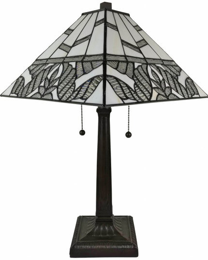 22" Dark Brown Metal Two Light Candlestick Table Lamp With White Shade